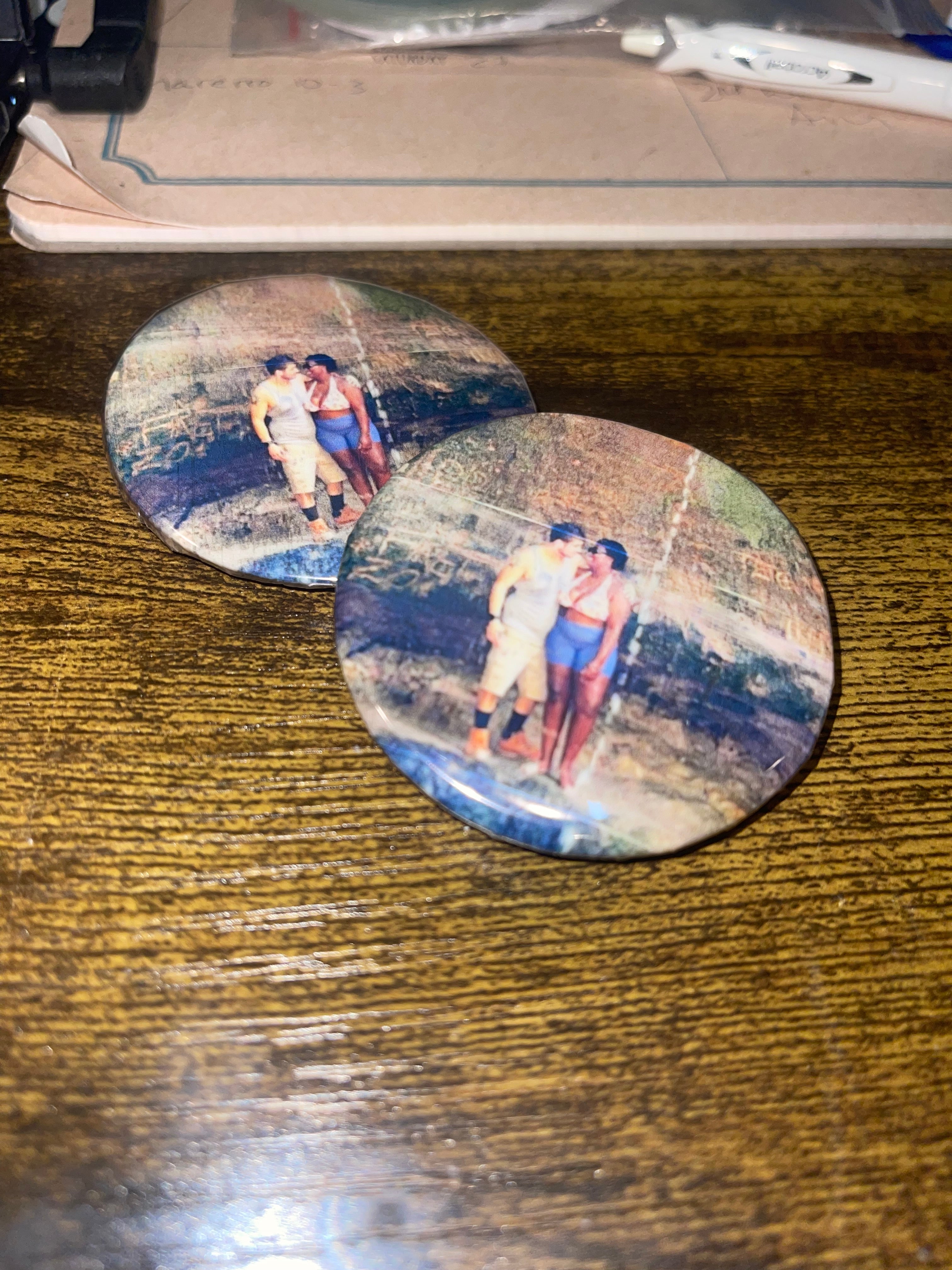 Custom personalized button/pin, mirror, magnet or keychain.