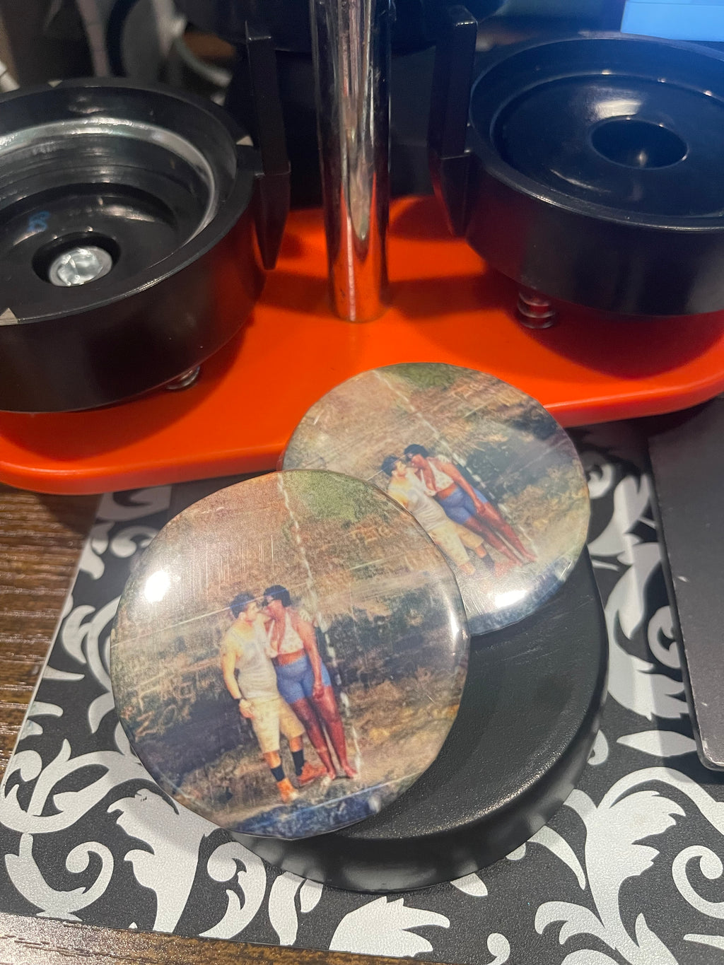 Custom personalized button/pin, mirror, magnet or keychain.